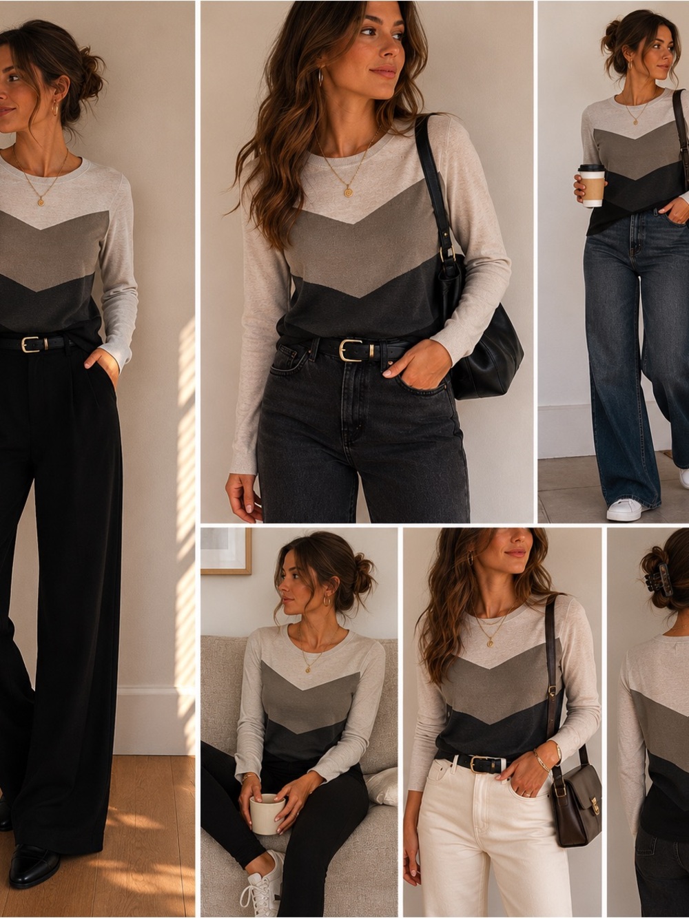 Bob Mackie Chevron Black Grey Intarsia Sweater Size Medium